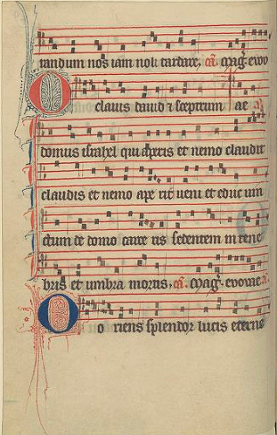 Antienne O Clavis  ; Antiennes de l'Avent, Maître du Méliacin Antiphonaire dominicain. Ordre des Prêcheurs . Date d'édition : 1300 Source Gallica Bnf